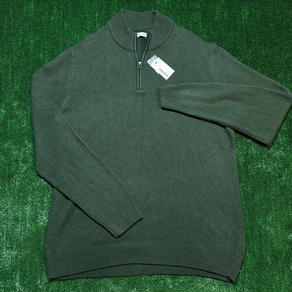 New Sonoma Supersoft Quarter Zip Sweater Cotton Blend Green 3XL Tall